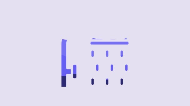 Blauer Duschkopf Mit Wassertropfen Auf Violettem Hintergrund Video Motion Grafik — Stockvideo