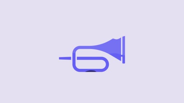 Blue Musical Instrument Trumpet Icon Isolated Purple Background Video Motion — Wideo stockowe