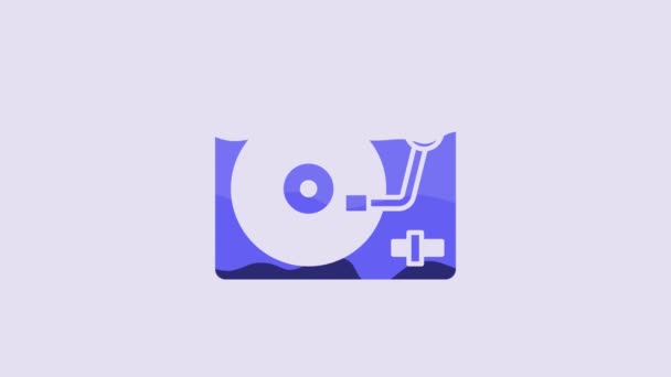Blue Vinyl Player Vinyl Disk Icon Isolated Purple Background Video — Vídeos de Stock