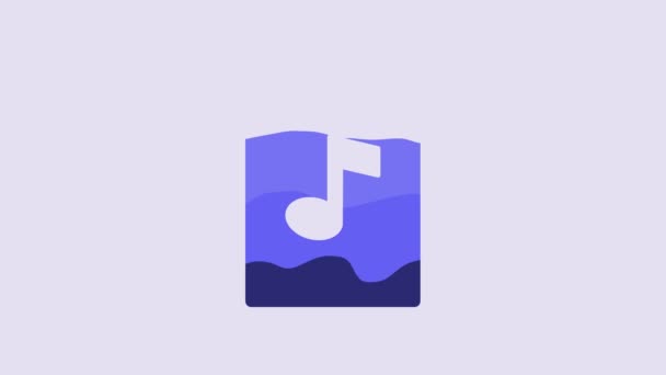 蓝色音乐书籍 带有紫色背景下孤立的音符图标 带音符的乐谱 音乐笔记笔记本 4K视频运动图形动画 — 图库视频影像