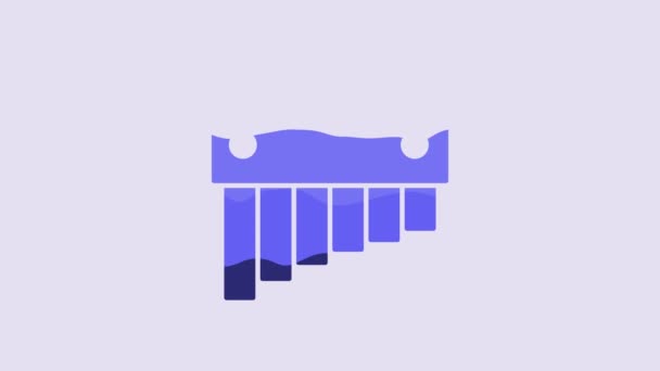 Blue Pan Flute Icon Isolated Purple Background Traditional Peruvian Musical — 图库视频影像
