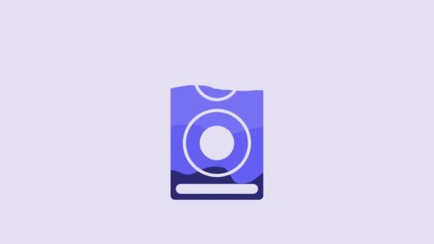 紫色の背景に隔離されたブルーステレオスピーカーアイコン サウンドシステムのスピーカー 音楽アイコン 音楽コラムスピーカーベース機器 4Kビデオモーショングラフィックアニメーション — ストック動画