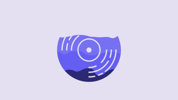 Blue Vinyl Disk Icon Isolated Purple Background Video Motion Graphic — Vídeo de stock