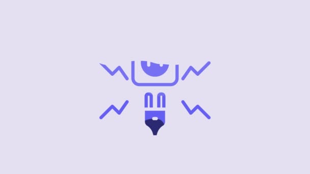 Blue Connecting Electric Plug Electricity Spark Icon Isolated Purple Background — Video Stock