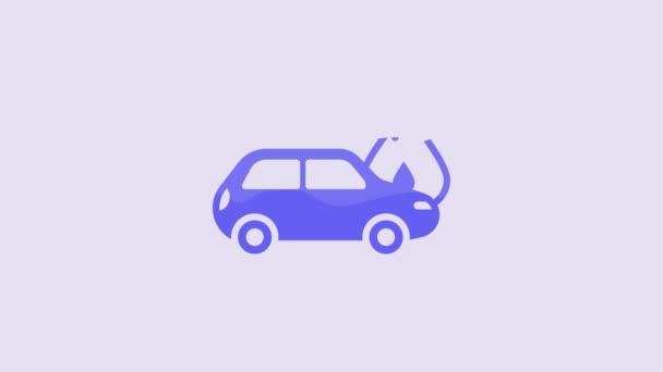 Иконка Синего Горящего Автомобиля Выделена Фиолетовом Фоне Машина Горит Разбитая — стоковое видео