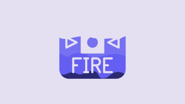 Icona Del Sistema Allarme Blue Fire Isolata Sfondo Viola Tirare — Video Stock