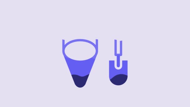 Blue Fire Shovel Cone Bucket Icon Isolated Purple Background Video — Vídeo de stock