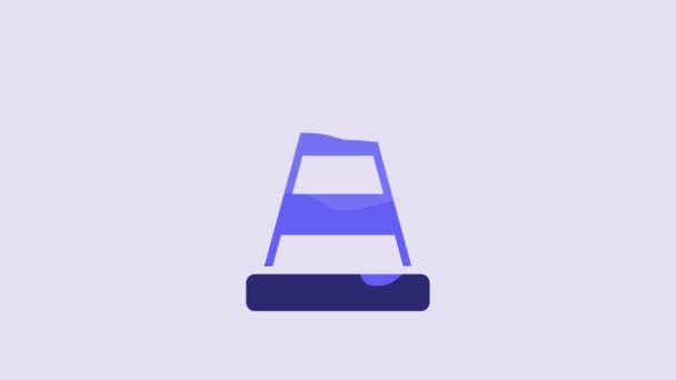 Blue Traffic Cone Icon Isolated Purple Background Video Motion Graphic — Stockvideo