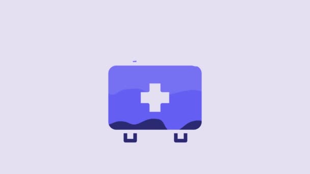 Μπλε Κουτί Πρώτων Βοηθειών Απομονωμένο Μωβ Φόντο Ιατρικό Κουτί Σταυρό — Αρχείο Βίντεο