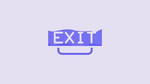 Blue Fire Exit Icoon Geïsoleerd Paarse Achtergrond Vuur Noodpictogram Video — Stockvideo