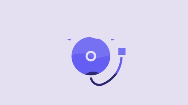 青のリングアラームベルのアイコンは 紫の背景に隔離された 火災警報システム サービスベル ハンドベル記号 通知記号 4Kビデオモーショングラフィックアニメーション — ストック動画