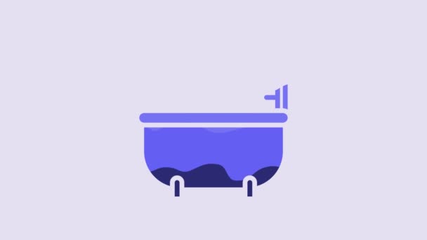 Blue Bathtub Icon Isolated Purple Background Video Motion Graphic Animation — 图库视频影像