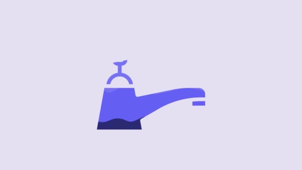 Blue Water Tap Icon Isolated Purple Background Video Motion Graphic — Stockvideo
