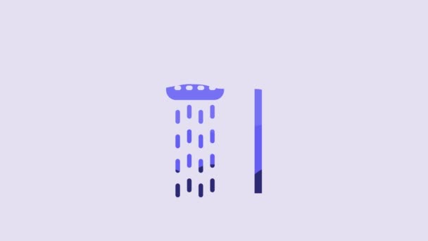 蓝色淋浴头 水滴流动图标隔离在紫色背景 4K视频运动图形动画 — 图库视频影像