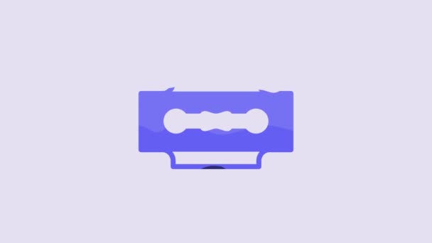 Blue Blade Razor Icon Isolated Purple Background Video Motion Graphic — Stock video
