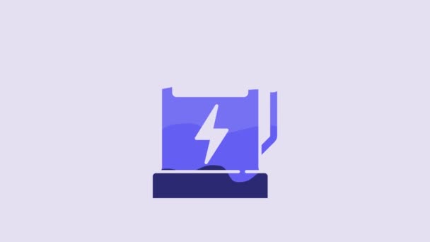 蓝色电动汽车充电站图标隔离在紫色背景 生态燃油泵标志 4K视频运动图形动画 — 图库视频影像