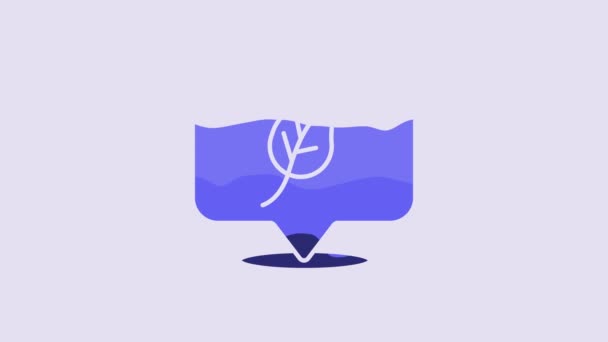 Blue Location Leaf Icon Isolated Purple Background Eco Energy Concept — Vídeo de Stock