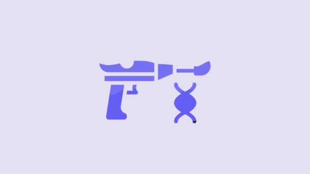 Blue Transfer Liquid Gun Biological Laborator Icon Isolated Purple Background — ストック動画