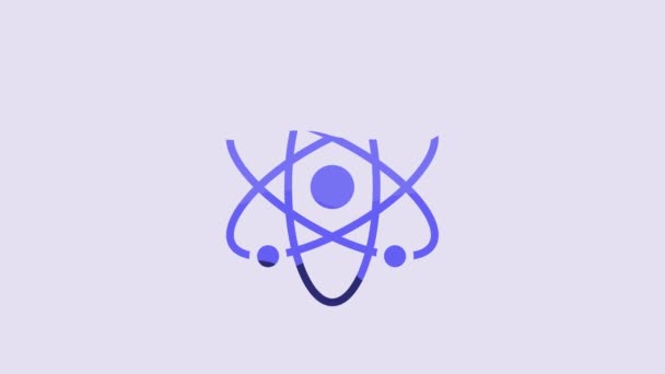 Icono Átomo Azul Aislado Sobre Fondo Púrpura Símbolo Ciencia Educación — Vídeos de Stock