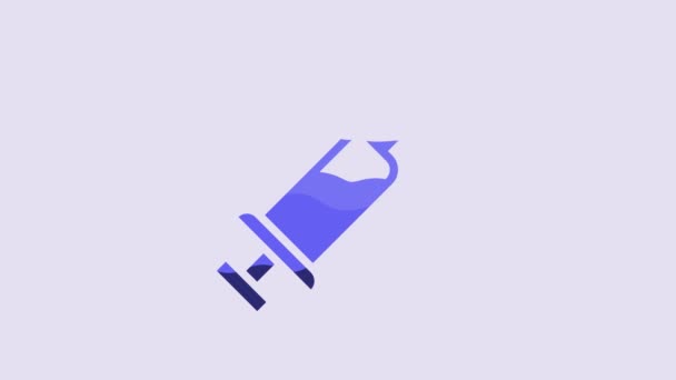 蓝色注射器与血清图标分离的紫色背景 疫苗注射器 注射器 流感疫苗 医疗设备 4K视频运动图形动画 — 图库视频影像