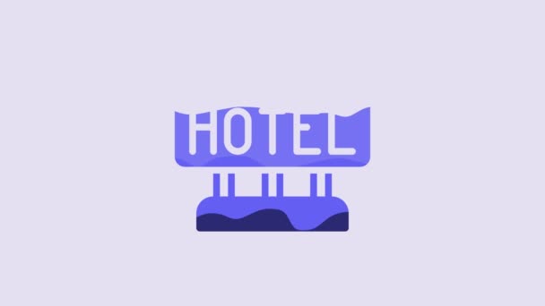 Blue Signboard Outdoor Advertising Text Hotel Icon Isolated Purple Background — Vídeo de Stock
