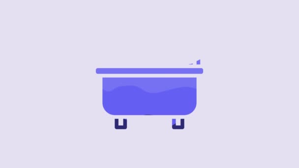 Ikona Blue Bathtub Izolované Fialovém Pozadí Grafická Animace Pohybu Videa — Stock video