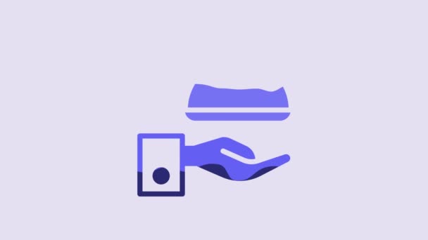 Синий Covered Иконой Еды Выделенной Фиолетовом Фоне Поднос Знак Крышки — стоковое видео