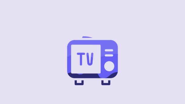 Modrá Retro Ikona Izolované Fialovém Pozadí Televizní Značka Grafická Animace — Stock video