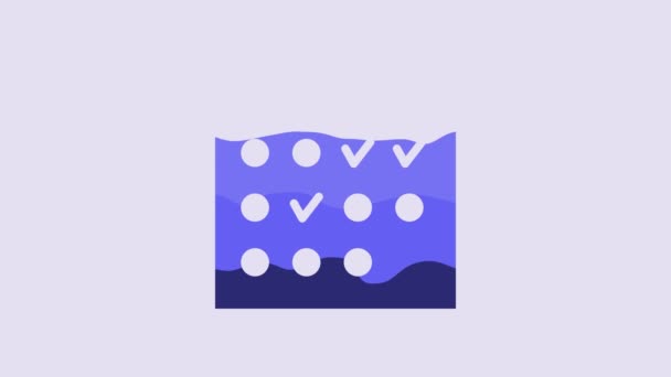 Blue Hotel Reserva Icono Calendario Aislado Sobre Fondo Púrpura Animación — Vídeo de stock
