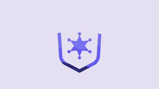蓝色警徽图标隔离在紫色背景 警长徽章标志 4K视频运动图形动画 — 图库视频影像