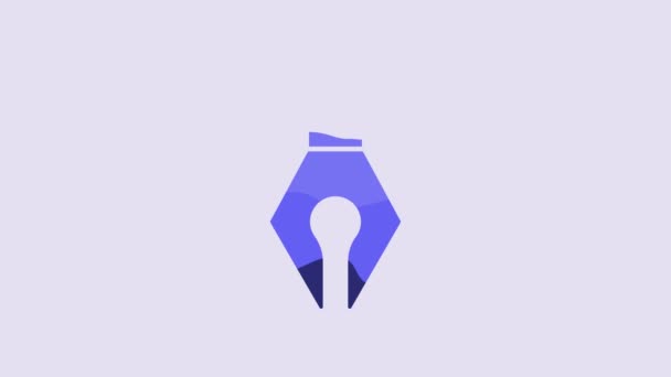Lápiz Estilográfica Azul Icono Plumín Aislado Sobre Fondo Púrpura Señal — Vídeo de stock
