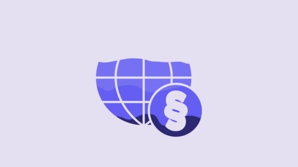 Blue International Law Icon Isolated Purple Background Global Law Logo — 图库视频影像