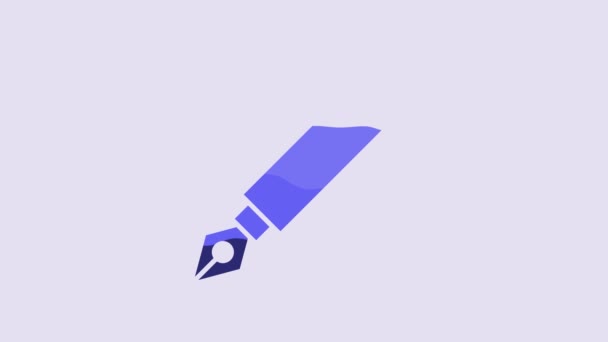 Blue Fountain Pen Nib Icon Isolated Purple Background Pen Tool — Vídeo de Stock