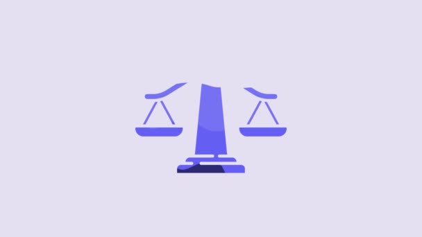 Blue Scales Justice Icoon Geïsoleerd Paarse Achtergrond Het Symbool Van — Stockvideo