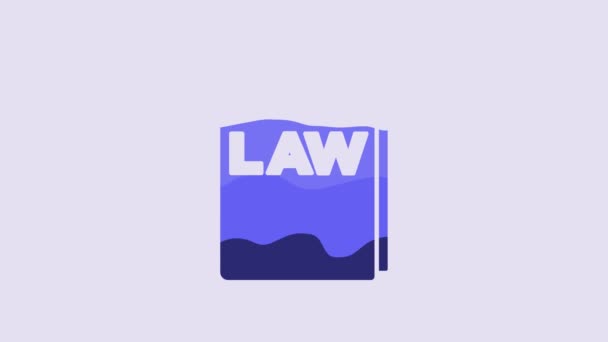 Blue Law Book Icon Isolated Purple Background Legal Judge Book — Stock Video