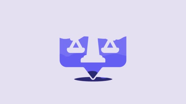Icône Balance Bleue Justice Isolée Sur Fond Violet Symbole Cour — Video