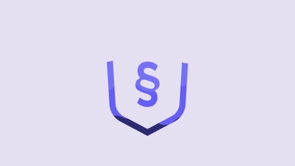Blue Justice Law Shield Icon Isolated Purple Background Video Motion — Vídeo de stock
