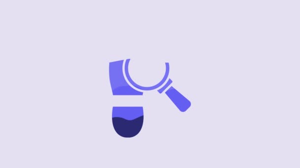 Blue Magnifying Glass Footsteps Icon Isolated Purple Background Detective Investigating — Vídeos de Stock