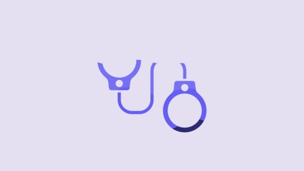 Blue Handcuffs Icon Isolated Purple Background Video Motion Graphic Animation — Stok video