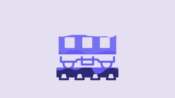 Icône Train Restaurant Bleu Isolé Sur Fond Violet Animation Graphique — Video