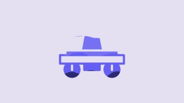 Blue Draisine handcar railway bicycle transport icon isolated on purple background. 4K Video motion graphic animation.