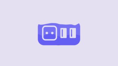 Blue Electrical outlet icon isolated on purple background. Power socket. Rosette symbol. 4K Video motion graphic animation.