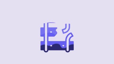 Blue Broken or cracked rails on a railway icon isolated on purple background. 4K Video motion graphic animation.