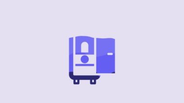 Blue Toilet in the train car icon isolated on purple background. 4K Video motion graphic animation.