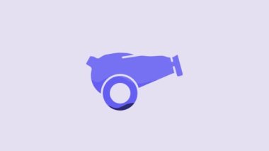 Blue Cannon icon isolated on purple background. Medieval weapons. 4K Video motion graphic animation.