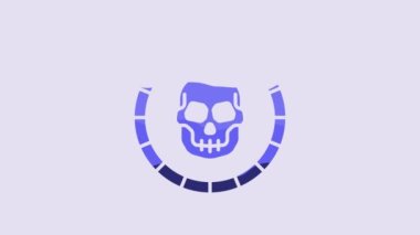 Blue Pirate coin icon isolated on purple background. 4K Video motion graphic animation.