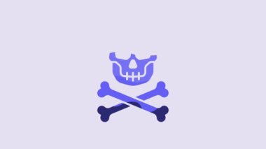 Blue Skull on crossbones icon isolated on purple background. Happy Halloween party. 4K Video motion graphic animation.