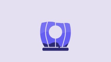 Blue Gun powder barrel icon isolated on purple background. TNT dynamite wooden old barrel. 4K Video motion graphic animation.