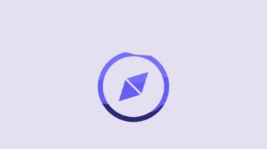 Blue Compass icon isolated on purple background. Windrose navigation symbol. Wind rose sign. 4K Video motion graphic animation.