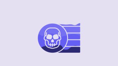 Blue Pirate coin icon isolated on purple background. 4K Video motion graphic animation.